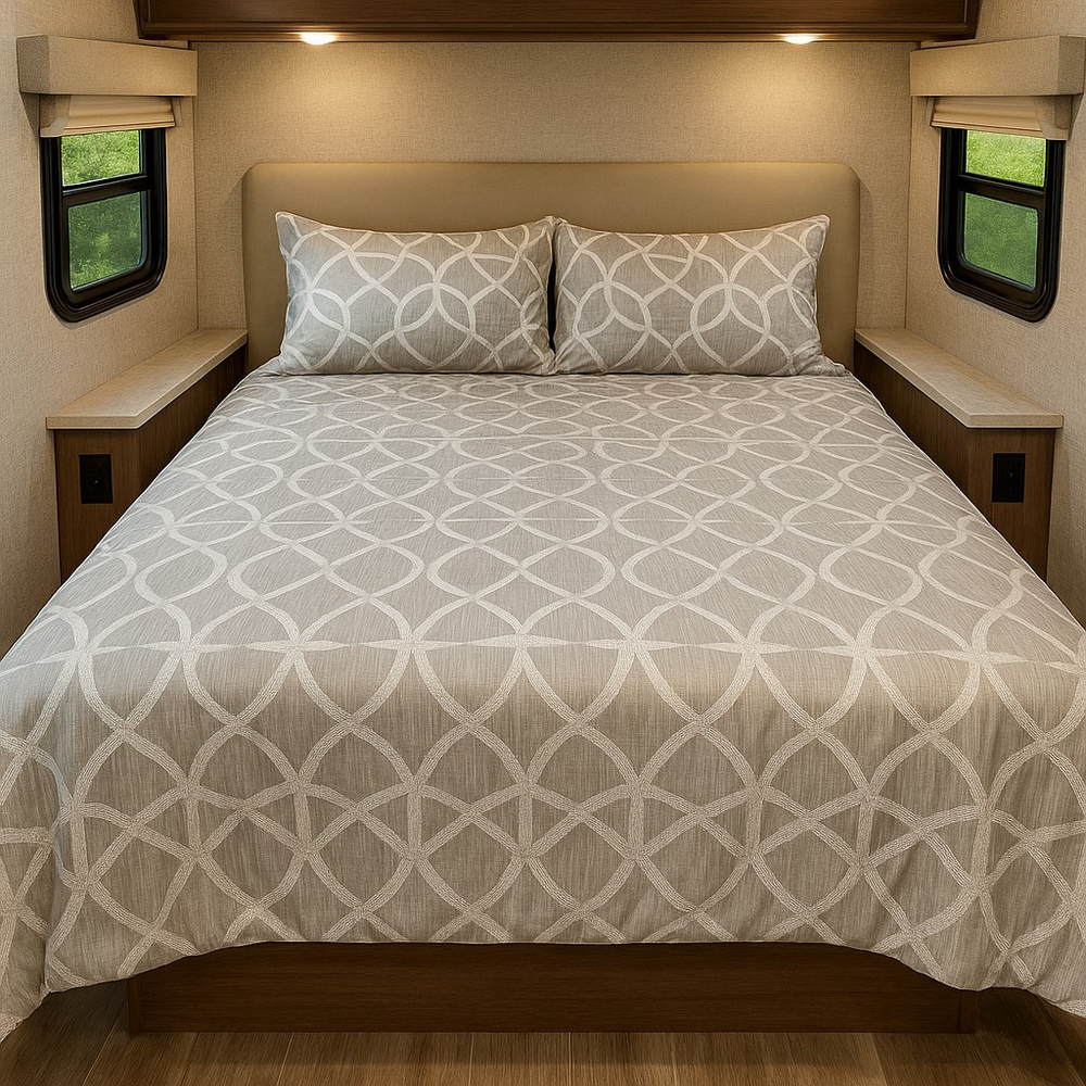 RV Short King Comforter, Modern Neutral Grey/Beige Geometric, New,/Never Use